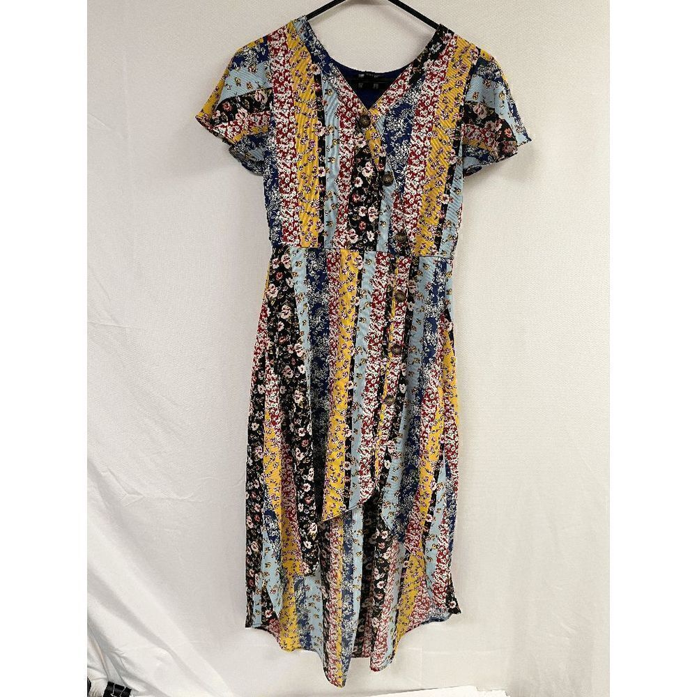 by&by Girls Flutter Sleeves Hi Low Dress Multicolored Floral 14